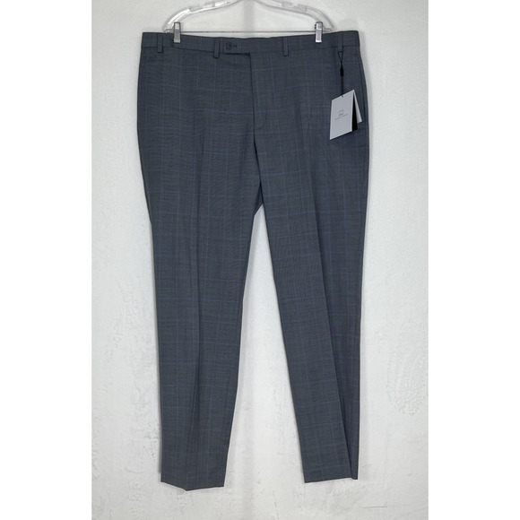 Michael Strahan Grey & Blue Plaid Tech Wool Classic Fit Dress Pants 42x32 Chrty - Picture 1 of 14